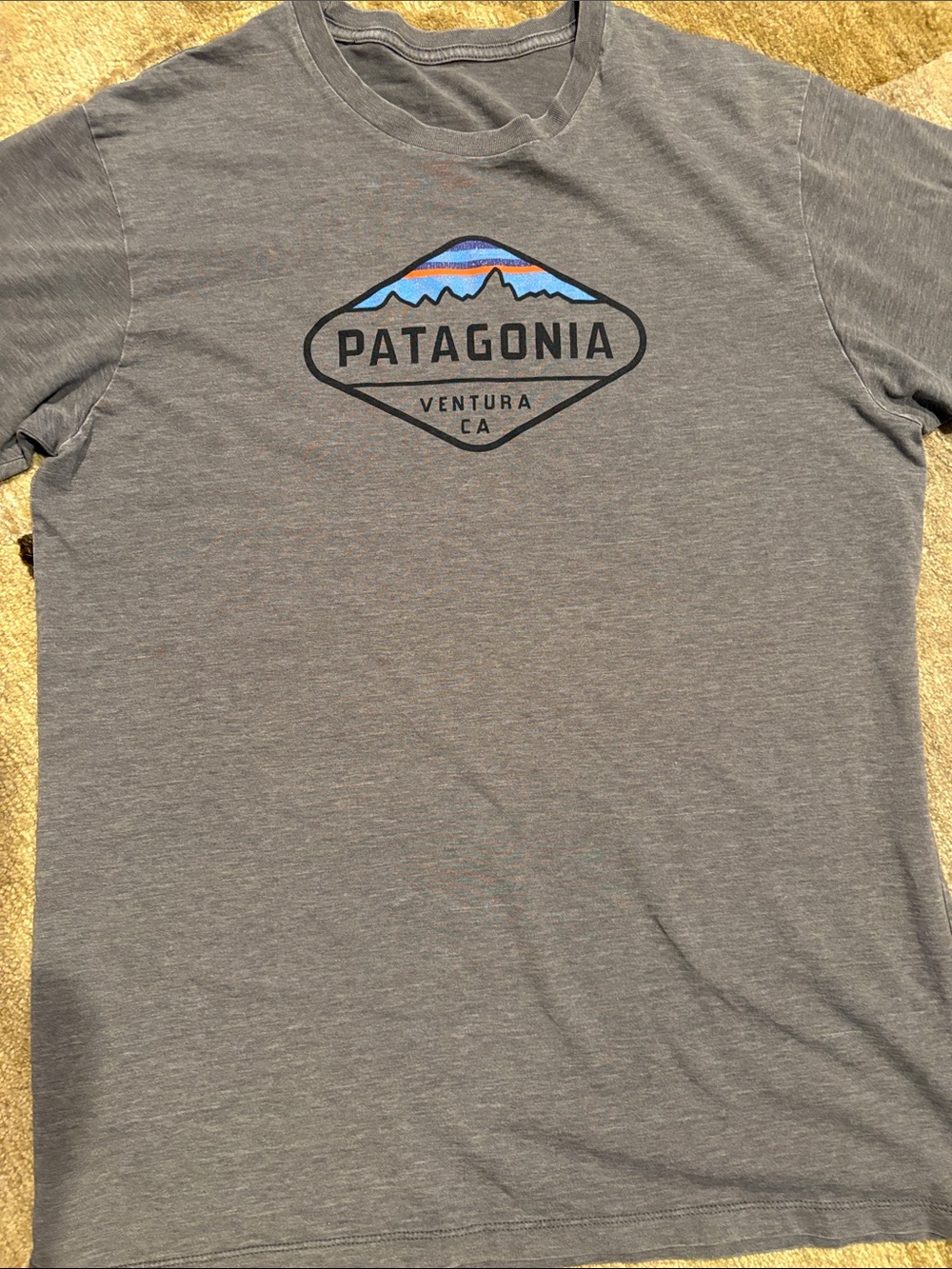 Patagonia Men’s Gray Ventura Logo Tee with Blue Accent